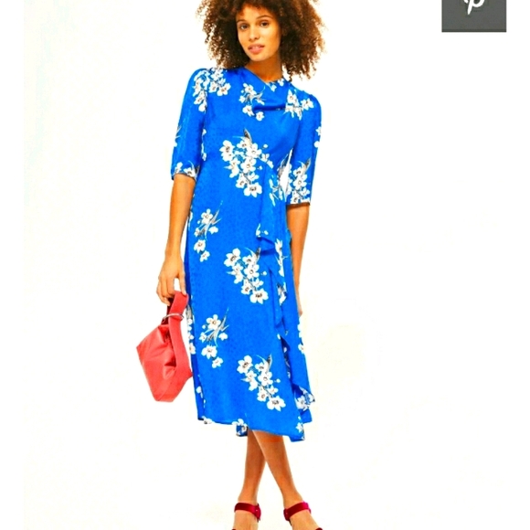 Topshop Women’s Blue Floral Print Midi Dress - Picture 3 of 9